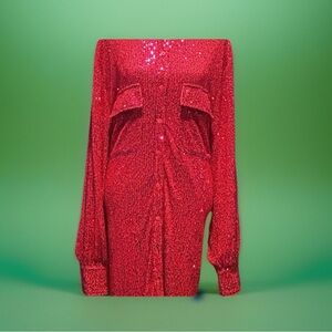 Rebdolls Red Long Sleeve Bishop Sleeve Dress for Cocktail